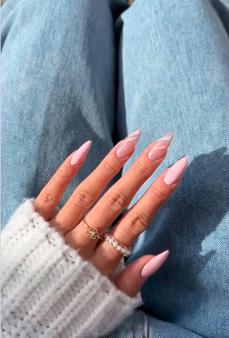 Pink Glitter Swirl Nails