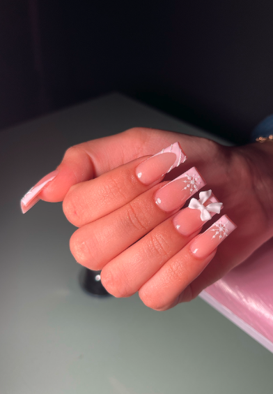 Pink Textured French Tip Nails