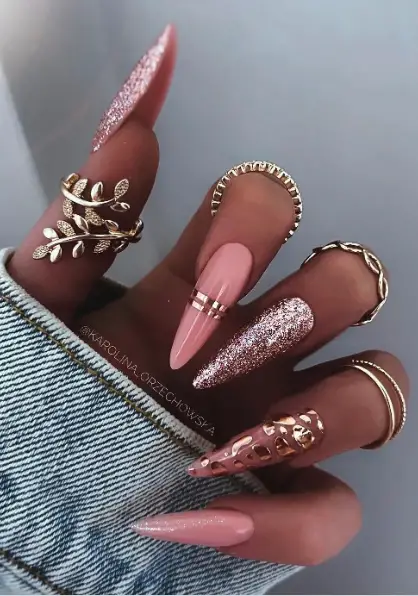 Rose Gold and Gold Foil Nails