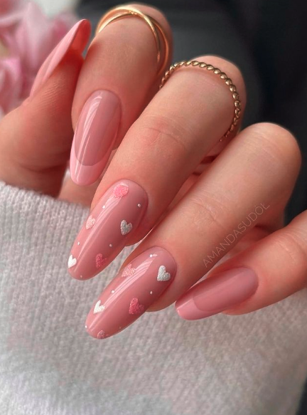 Textured Pink Heart Nails