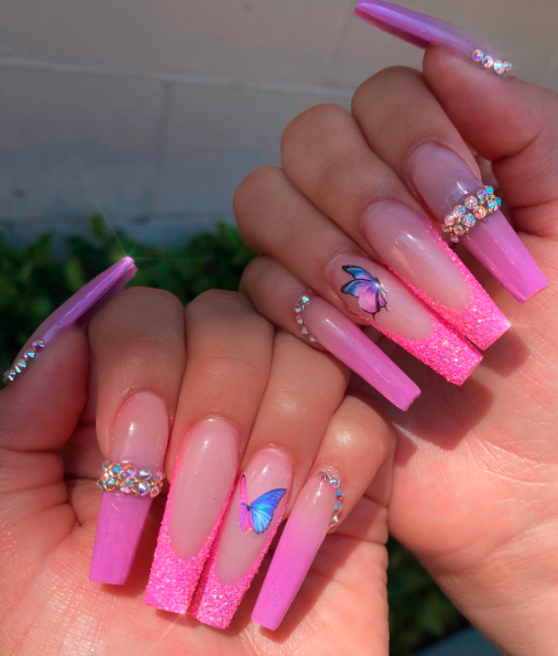 Y2K Pink Butterfly Nails