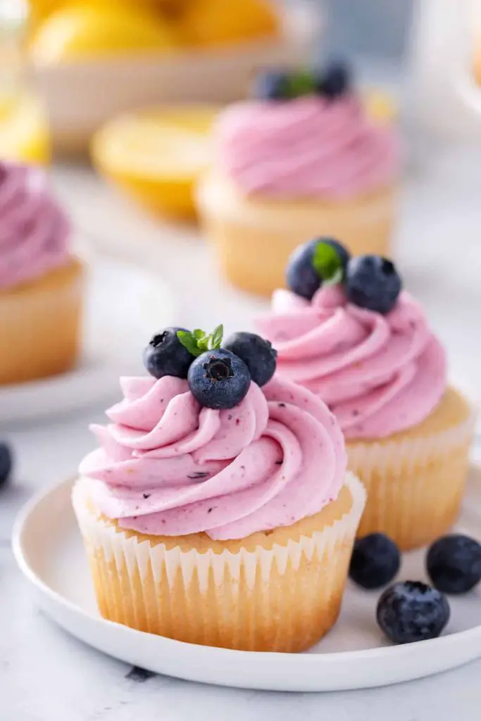 Lemon Curd Filled Blueberry Cupcakes