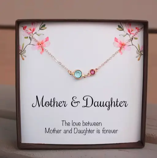 personalized birth stone mother daughter necklace