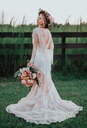 ultra fringe boho wedding dress