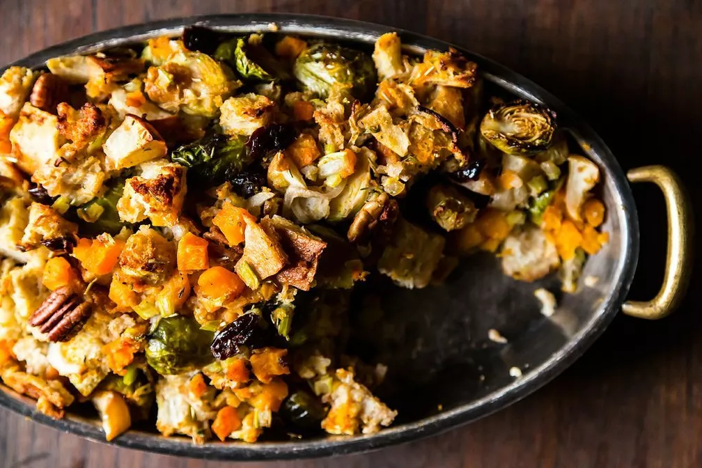 Butternut Squash Brussels Sprout Bread Stuffing With Apples